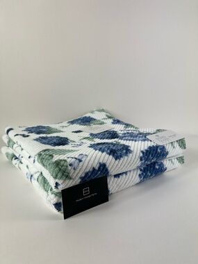 Sigrid Olsen Bath Towel Set Blue Green White Floral Soft Cotton Set of 2 NEW